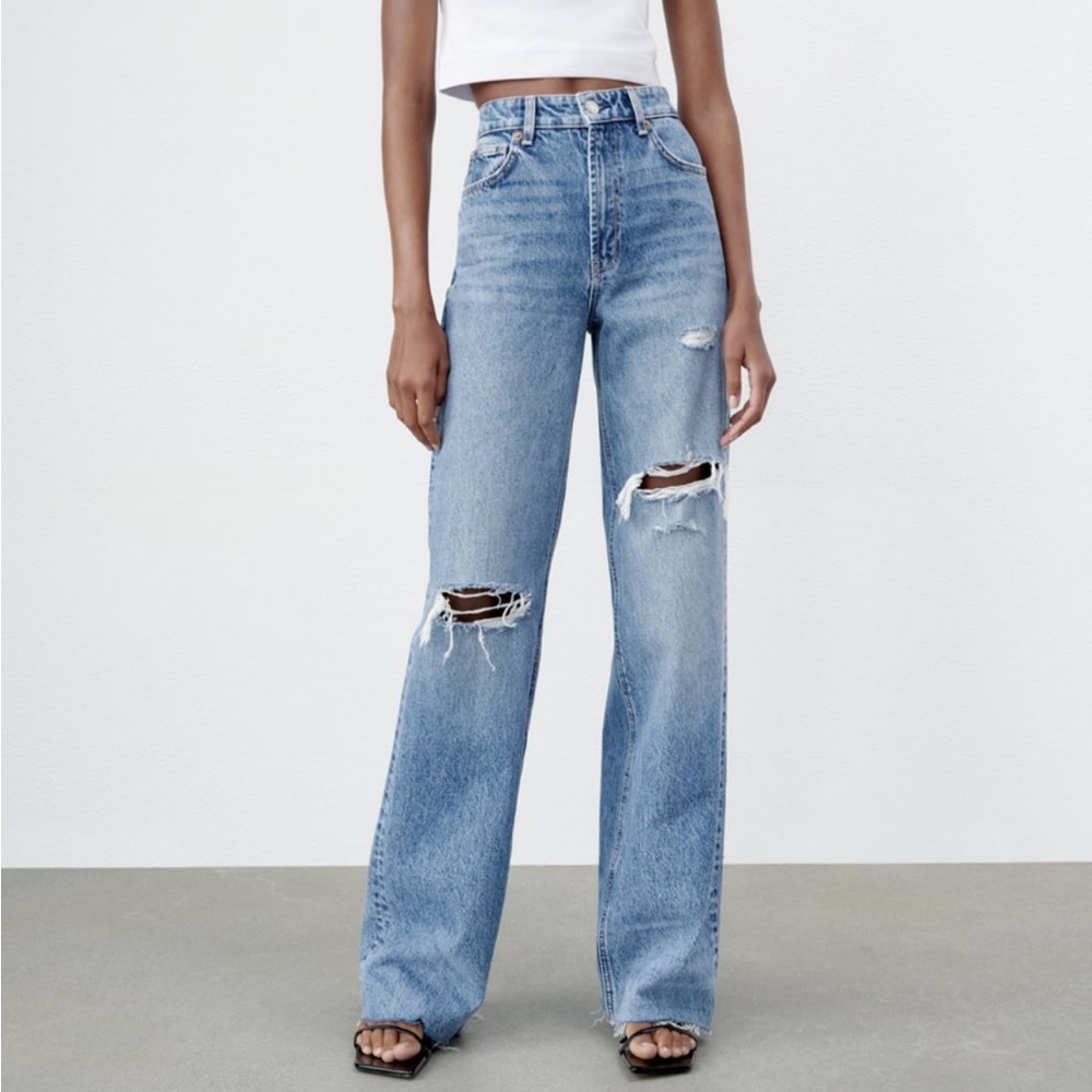 Zara ripped wide leg jeans